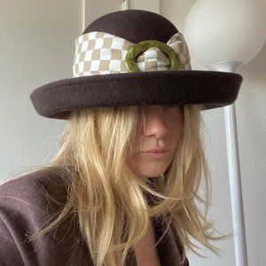 Olivia Latinovich Brown Checkered Bowler Hat